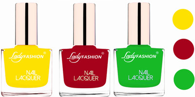 

Lady Fashion Extra Shine Extra Long Stay Chip Resistant Nail Polish (Set Of 3) Yellow,Dark Red,Light Green(Pack of 3)