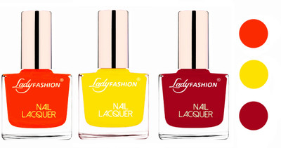 

Lady Fashion Extra Shine Extra Long Stay Chip Resistant Nail Polish (Set Of 3) Juicy Orange,Yellow,Dark Red(Pack of 3)