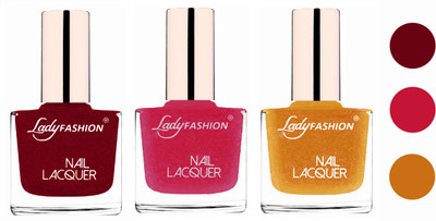 

Lady Fashion Extra Shine Extra Long Stay Chip Resistant Nail Polish (set of 3) Pink,Abricoat Rose,Golden(Pack of 3)