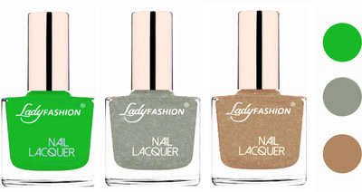 

Lady Fashion Extra Shine Extra Long Stay Chip Resistant Nail Polish (Set Of 3) Light Green,Grey,Beach Nude(Pack of 3)
