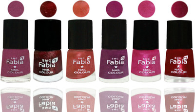 

FABIA 6pcs (6ml each) Glossy Shine Nail Polish Premium Collection for Wedding, Party, Collage Girls 135 Dark Cherry Blossom-Brick Red-Dark Peach-Shock Pink-Pink-Dark Magenta(Pack of 6)