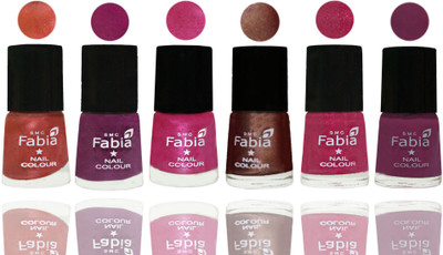 

FABIA 6pcs (6ml each) Glossy Shine Nail Polish Premium Collection for Wedding, Party, Collage Girls 238 Dark Peach-Shock Pink-Pink-Light Coffee-Magenta-Light purple(Pack of 6)