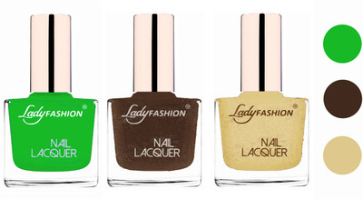 

Lady Fashion Extra Shine Extra Long Stay Chip Resistant Nail Polish (Set Of 3) Light Green,Mettalic Brown,Mettalic Gold(Pack of 3)