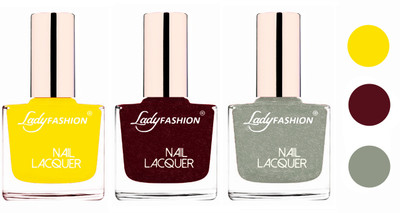 

Lady Fashion Extra Shine Extra Long Stay Chip Resistant Nail Polish (Set Of 3) Yellow,Maroon,Grey(Pack of 3)