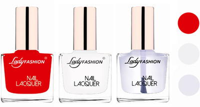 

Lady Fashion Extra Shine Extra Long Stay Chip Resistant Nail Polish (Set Of 3) Bright Red,White,Transparent(Pack of 3)
