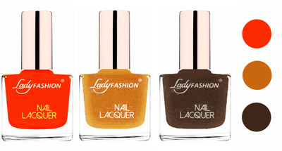 

Lady Fashion Extra Shine Extra Long Stay Chip Resistant Nail Polish (Set Of 3) Juicy Orange,Golden,Mettalic Brown(Pack of 3)