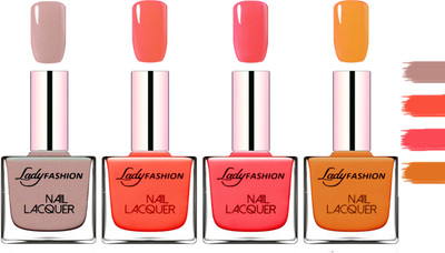 

Lady Fashion Extra Shine Extra Long Stay Chip Resistant Nail Polish Silky Purple,Light Orange,Baby Pink,Nude(Pack of 4)