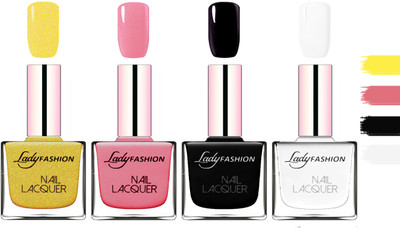 

Lady Fashion Extra Shine Extra Long Stay Chip Resistant Nail Polish Golden,Silky Pink,Black,White(Pack of 4)