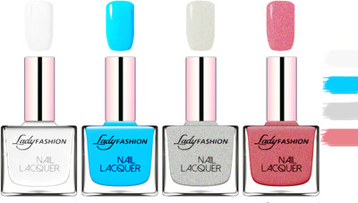 

Lady Fashion Extra Shine Extra Long Stay Chip Resistant Nail Polish White,Sky Blue,Grey,Mauve(Pack of 4)