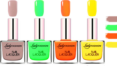

Lady Fashion Extra Shine Extra Long Stay Chip Resistant Nail Polish Silky Purple,Light Green,Juice Orange,Yellow(Pack of 4)