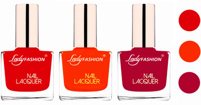 

Lady Fashion Extra Shine Extra Long Stay Chip Resistant Nail Polish (Set Of 3) Bright Red,Juicy Orange,Pink(Pack of 3)