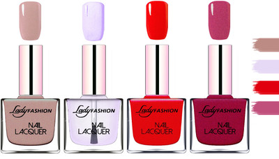 

Lady Fashion Extra Shine Extra Long Stay Chip Resistant Nail Polish Silky Purple,Top Coat,Red,Maroon(Pack of 4)