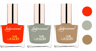 

Lady Fashion Extra Shine Extra Long Stay Chip Resistant Nail Polish (Set Of 3) Juicy Orange,Grey,Beach Nude(Pack of 3)