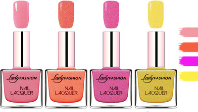 

Lady Fashion Extra Shine Extra Long Stay Chip Resistant Nail Polish Silky Pink,Orange Silk,Abricoat Rose,Golden(Pack of 4)