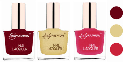 

Lady Fashion Extra Shine Extra Long Stay Chip Resistant Nail Polish (set of 3) Pink,Mettalic Gold,Mettalic Pink(Pack of 3)