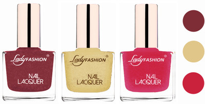 

Lady Fashion Extra Shine Extra Long Stay Chip Resistant Nail Polish (Set Of 3) Mauve,Mettalic Gold,Mettalic Pink(Pack of 3)