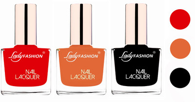 

Lady Fashion Extra Shine Extra Long Stay Chip Resistant Nail Polish (Set Of 3) Bright Red,Nude,Black(Pack of 3)