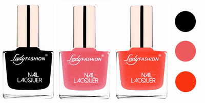 

Lady Fashion Extra Shine Extra Long Stay Chip Resistant Nail Polish (Set Of 3) Black,Silky Pink,Orange Silk(Pack of 3)