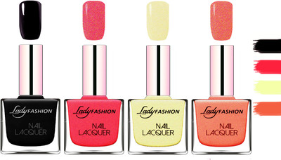 

Lady Fashion Extra Shine Extra Long Stay Chip Resistant Nail Polish Black,Bright Pink,Mettalic Pink,Orange Silk(Pack of 4)