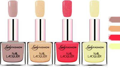 

Lady Fashion Extra Shine Extra Long Stay Chip Resistant Nail Polish Silky Purple,Beach Nude,Bright Pink,Mettalic Gold(Pack of 4)