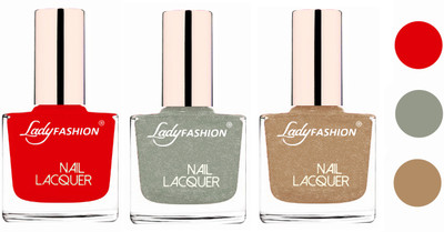 

Lady Fashion Extra Shine Extra Long Stay Chip Resistant Nail Polish (Set Of 3) Bright Red,Grey,Beach Nude(Pack of 3)