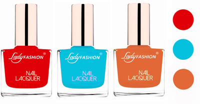 

Lady Fashion Extra Shine Extra Long Stay Chip Resistant Nail Polish (Set Of 3) Bright Red,Sky Blue,Nude(Pack of 3)