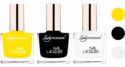 

Lady Fashion Extra Shine Extra Long Stay Chip Resistant Nail Polish (Set Of 3) Yellow,Black,White(Pack of 3)