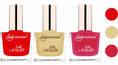 

Lady Fashion Extra Shine Extra Long Stay Chip Resistant Nail Polish (Set Of 3) Bright Red,Mettalic Gold,Mettalic Pink(Pack of 3)