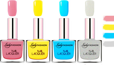 

Lady Fashion Extra Shine Extra Long Stay Chip Resistant Nail Polish Silky Pink,Yellow,Sky Blue,Grey(Pack of 4)