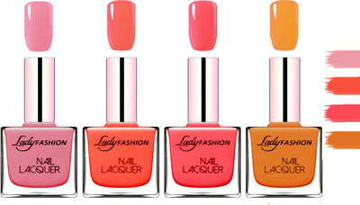 

Lady Fashion Extra Shine Extra Long Stay Chip Resistant Nail Polish Silky Pink,Light Orange,Baby Pink,Nude(Pack of 4)