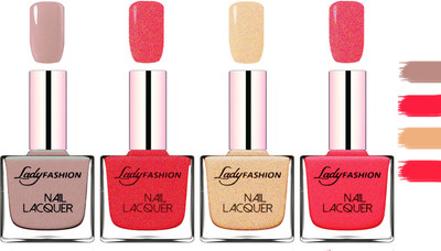 

Lady Fashion Extra Shine Extra Long Stay Chip Resistant Nail Polish Silky Purple,Pink,Beach Nude,Bright Pink(Pack of 4)