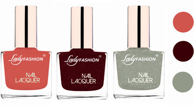 

Lady Fashion Extra Shine Extra Long Stay Chip Resistant Nail Polish (set of 3) Nude,Maroon,Grey(Pack of 3)