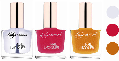 

Lady Fashion Extra Shine Extra Long Stay Chip Resistant Nail Polish (Set Of 3) Transparent,Abricoat Rose,Golden(Pack of 3)