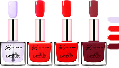 

Lady Fashion Extra Shine Extra Long Stay Chip Resistant Nail Polish Top Coat,Bright Red,Red,Violet(Pack of 4)