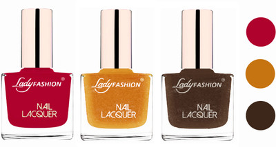 

Lady Fashion Extra Shine Extra Long Stay Chip Resistant Nail Polish (Set Of 3) Pink,Golden,Mettalic Brown(Pack of 3)
