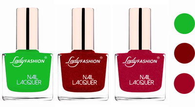 

Lady Fashion Extra Shine Extra Long Stay Chip Resistant Nail Polish (Set Of 3) Light Green,Red,Bright Pink(Pack of 3)