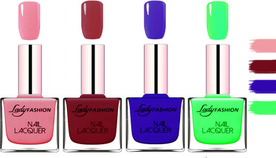 

Lady Fashion Extra Shine Extra Long Stay Chip Resistant Nail Polish Silky Pink,Violet,Blue,Light Green(Pack of 4)