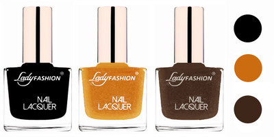 

Lady Fashion Extra Shine Extra Long Stay Chip Resistant Nail Polish (Set Of 3) Black,Golden,Mettalic Brown(Pack of 3)