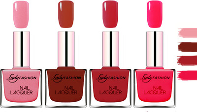 

Lady Fashion Extra Shine Extra Long Stay Chip Resistant Nail Polish Silky Pink,Coffe,Dark Red,Sweet Red(Pack of 4)