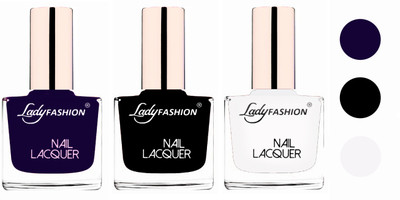 

Lady Fashion Extra Shine Extra Long Stay Chip Resistant Nail Polish (Set Of 3) Blue,Black,White(Pack of 3)