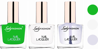 

Lady Fashion Extra Shine Extra Long Stay Chip Resistant Nail Polish (Set Of 3) Light Green,White,Transparent(Pack of 3)