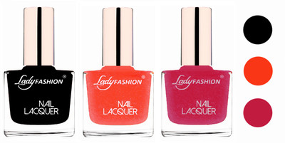 

Lady Fashion Extra Shine Extra Long Stay Chip Resistant Nail Polish (Set Of 3) Black,Orange Silk,Abricoat Rose(Pack of 3)