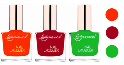 

Lady Fashion Extra Shine Extra Long Stay Chip Resistant Nail Polish (Set Of 3) Juicy Orange,Dark Red,Light Green(Pack of 3)
