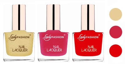 

Lady Fashion Extra Shine Extra Long Stay Chip Resistant Nail Polish (Set Of 3) Mettalic Gold,Mettalic Pink,Maroon(Pack of 3)