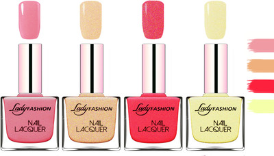 

Lady Fashion Extra Shine Extra Long Stay Chip Resistant Nail Polish Silky Pink,Beach Nude,Bright Pink,Mettalic Gold(Pack of 4)