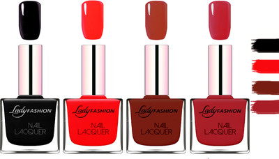

Lady Fashion Extra Shine Extra Long Stay Chip Resistant Nail Polish Black,Juice Red,Coffee,Dark Red(Pack of 4)
