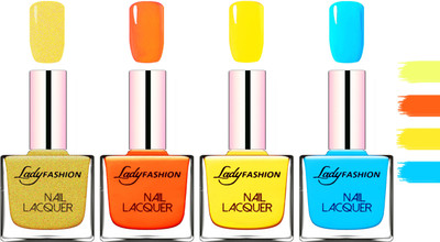 

Lady Fashion Extra Shine Extra Long Stay Chip Resistant Nail Polish Golden,Juice Orange,Yellow,Sky Blue(Pack of 4)
