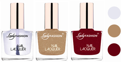 

Lady Fashion Extra Shine Extra Long Stay Chip Resistant Nail Polish (Set Of 3) Transparent,Beach Nude,Pink(Pack of 3)