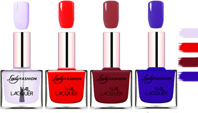 

Lady Fashion Extra Shine Extra Long Stay Chip Resistant Nail Polish Top Coat,Red,Violet,Blue(Pack of 4)