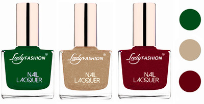 

Lady Fashion Extra Shine Extra Long Stay Chip Resistant Nail Polish (Set Of 3) Dark Green,Beach Nude,Pink(Pack of 3)